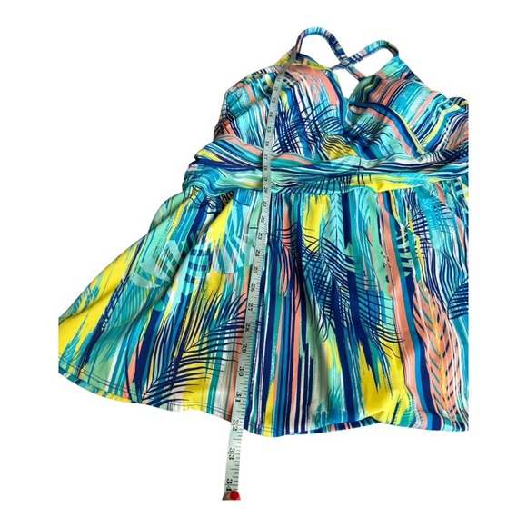 Denim & Co. Beach V-Neck Ruched Waist Swim Dress 22W A634759 Blue Stripe Palm - Picture 4 of 15